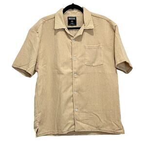 Massive Men’s L Beige Corduroy Shirt SS Single Pocket Button Down